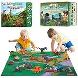 Li'l-Gen Dinosaur Toys for Boys and Girls - 12 Realistic 7-Inch Dinosaur Figures with Interactive Sound Book - Includes Play Mat, Trees, Rocks, Fossils, and More - Educational Toys for Kids Ages 3-5
