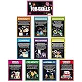 WATINC Job Skills Educational Poster - 11PCS High School College Classroom Poster Decor, Bulletin Board Workplace Essential Qualities Learning Decoration Supplies for Business Seek Career (Black)