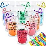 Patelai 24 Sets Zipper Drink Pouches with Straws Reusable Smoothie Pouches Freezable Juice Pouches Smoothie Pouches Heavy Duty Reclosable Ice Drink Pouch Bag Liquor Pouches(Black Letters)