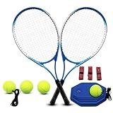 ZHUOKECE Tennis Rackets for Adult, 2 Players Adult Recreational Tennis Rackets Set for Beginners and Professional with 4 Tennis Balls, 3 Overgrips, 1 Tennis Bag (Blue)