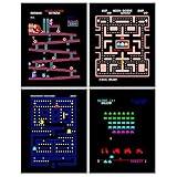 Classic Arcade Games Wall Art Prints - Arcade Decor - 8x10 Set for Man Cave, Den, Family Room, Bar, Bedroom - Gift for Gamers, Video Game, Pacman, Ms Pacman, Donkey Kong, Space Invaders Fans