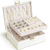Vlando Jewelry Box for Women,2 Layer Jewelry Box, Teacher Gifts,Large Jewelry Organizer for Women Removable Jewelery Tray for Necklace Earrings Rings Bracelets (Cream White)