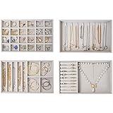 ProCase Stackable Jewelry Organizer Trays for Drawers, Jewelry Drawer Inserts Container Display Case Storage for Earring Necklace Rings Bracelet with Removable Dividers -Grey, 4 Layers