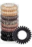 Kitsch Spiral Hair Ties for Women - Creaseless and Dent-free Coil Hair Ties No Damage, Phone Cord Coils | Made of Flexible and Durable Plastic | Ideal for Daily Use - Brunette, 8pcs