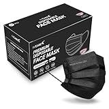 FriCARE Made in USA Disposable Face Masks, 4-Ply ASTM Level 3 Medical Grade, FSA/HSA Eligible, Breathable & Comfortable for Allergy/Sun Protection, 50 Pack Black
