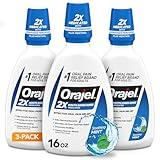 Orajel Nonseptic Mouth Sore Rinse 16oz, Soothing Mint Flavor, Provides Pain Relief, Promotes Healing, 3-Pack