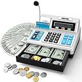 Calculator Cash Register - 103 Pcs Toy Cash Register, Store Set with Microphone, Credit Card and Banking for Kids, Toddler Math Learning Toys, Preschool Gifts for 3, 4, 5, 6, 7, 8+ Years Old Boy Girl