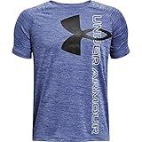 Under Armour boys Tech Split Logo Hybrid Short-Sleeve T-Shirt , Royal Blue (400)/Black , Youth Large