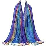 Neelamvar Colorful flowers Jacquard cotton pashmina Women Wrap Shawl tassels Scarves (THM02-03)