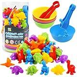 RAEQKS Counting Sorting Dinosaur Toys Montessori Sensory Matching Toy with Bowls Preschool Learning Activities Educational Stacking STEM Game Animals Gifts Sets for Kids Aged 3+ Years Old Boys Girls
