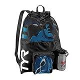 TYR Big Mesh Mummy Backpack for Swim, Gym and Workout Gear, Black, 40-Liter Capacity