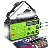 Emergency Radio with Solar & Hand Crank Power, 22200mWh (6000mAh) Crank Radio, NOAA Weather Radio Alert, SOS Alarm, AM/FM, Hand Crank Flashlight, Compass for Tornado, Winter Storm, and Survival Kits
