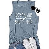 BANGELY Beach Tanks Women Beach Shirts Ocean Air and Salty Hair Tank Funny Cruise Summer Sleeveless Family Vacation Vest Top