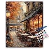 Paint by Numbers Kit for Adults- Street Cafe Adult Paint by Number Kits on Canvas for Beginners, Fall Scene DIY Acrylic Oil Number Painting Kits for Home Wall Decor Gift 16"x 20" (without Frame)