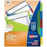 Avery Dividers for 3 Ring Binders, 5 Tab Plastic Binder Dividers, Pockets, Insertable Big Tabs, Multicolor, Extend Beyond Sheet Protectors, 1 Set (11902)