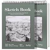 SuFly 9"x12" Drawing Paper, Pack of 2, 100 Sheets Each, Top Spiral Sketch Pad, 68lb/100gsm, White.
