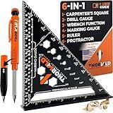 THORVALD 6-in-1 Carpenter Square 7 inch (1/16" Precision) T Square Multi-Purpose Carpenter Tools : Wrench, Square, Protractor, Ruler, Marking Gauge, Drill Gauge, Includes 2-in-1 Carpentry Pencil