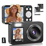 WABL Digital Camera, 4K 64MP UHD Dual Screens Camera, 18X Zoom, Portable Small Point and Shoot Digital Cameras with 64GB TF Card, 2 Rechargeable Batteries for Kids, Teens, Adult, Selfies, Gifts- Black