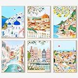 cupmod 6 Packs Paint by Number for Adults,Scenery-Cityscape DIY Acrylic Oil Painting Paint by Numbers Kits on Canvas,Adults Paint by Numbers Kits Drawing Paintwork for Home Decor