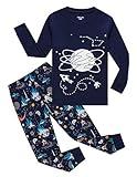 Glow in The Dark Space Big Boys Long Sleeve Pajamas Sets Cotton Sleepwear Kids Pjs Size 16 Blue