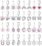 16 Pairs Hypoallergenic Surgical Steel Earrings for Girls - Small Dangle Huggie Hoop Earring Set for Kids Toddler Teen Women with Charm Cute Drop Animal Earings Pack for Sensitive Ears Silver - Animal