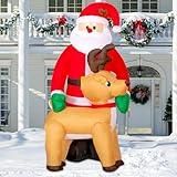 GOOSH 8FT Inflatables Outdoor Christmas Santa Claus with Reindeer Decorations,Xmas Blow Up Yard Decoration Built-in LED Lights for Holiday Christmas Party Garden Lawn Winter Décor