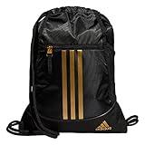 adidas Alliance Sackpack, Drawstring, Lightweight Small Gym Bag for Women, Soccer Backpack, Black/Gold Metallic/Black, One Size