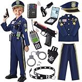 Police Costume for kids - 11PCS Police Officer Career Day Costume for Boys Included Police Uniform, Deluxe Police Accessories Toys, Halloween Costume Cop Costume Outfit Set for Boys Girls Role Play