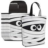 BLUE PANDA 12-Pack Large Mummy Halloween Tote Bags for Halloween Parties - 15 x 16 Inches Trick or Treat Sacks, Reusable Goodie Bags for Kids & Adults