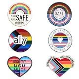 Mintolex 6PCS LGBTQ+ Pride Pins Set Progress Pride Ally Pin Badges Flag Button Rainbow Enamel Brooch You're Safe with Me Can Be Yourself Free Mom Hugs LGBT Gay Lesbian Trans Accessories, 6pcs