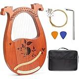 INKNOTE Lyre Harp Mahogany with Tuning Wrench and 16 Pcs Metal Spare String Set Manual Picks Black Gig Bag for Instrument Kids Adult Professional Beginner Music Lovers Gift