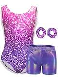 MOLLDAN Girls Gymnastics Leotards Athletic Biketard Unitard Tumbling Activewear Outfits for 5-12 Years(DC020-28-11Y)