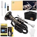 Glory Bb Pocket Trumpet with Case,Cleaning Cloth, Gloves, Black