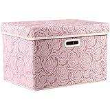 PRANDOM Larger Collapsible Storage Bin with Lid [1-Pack] Fabric Decorative Storage Box Cube Organizer Container Baskes with Handles Divider for Bedroom Closet Living Room Pink 17.7x11.8x11.8 Inch