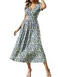 Gracyoga Sundresses for Women 2025 Casual Midi Flowy Wrap V Neck Dress Short Sleeve Floral Print Dresses Summer Vacation Outfits XL