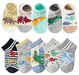 CHUNG Boys Cotton Ankle Socks 5/10 Pack Low Cut Dinosaur Mesh 2-9Y Light Weight Back School Running Sports Casual (7-9Y, 10pk Dino CD)