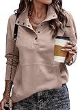 SHEWIN Womens Sweatshirt Casual Long Sleeve Lightweight Sweatshirts Loose Button V Neck Pullover Tops Fall Clothes for Women 2025,US 12-14(L),Light Pink