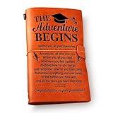 NGAEAK Graduation Gifts Leather Journal Notebook, High School University College Graduation Gifts for Women Men the Adventure Begins Engraved Leather Travel Journal