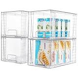 Vtopmart 4Pack Large Stackable Kitchen Pantry Storage Drawers, Clear Organizer Bins with Handles, Acrylic Drawer Organizers for Kitchen Pantry, Bathroom Undersink, Cabinet Organization and Storage