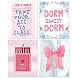 BESERH Girly Room Wall Decor, Preppy Trendy Wall Art Prints, Pink and Blue Guest Check Floral Coquette Bow Posters for Girls College Dorm, 8x10 Inches Set of 4 Unframed