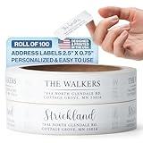 Evrest Press Personalized Address Labels - Glossy White Return Address Label 2.5" x 0.75'', 8 Stylish Designs for Envelopes & Packages, Customizable Labels for Home or Office Use (Roll of 100 Labels)