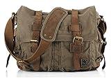 Sechunk Vintage Military Leather Canvas Laptop Bag Messenger Bags Medium （Army Green）
