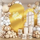 Jobkoo Gold Arch Backdrop Stand, 6.6FT+5.5FT Wedding Backdrop Arch Stand Frame with Lights, 2 Set Round Top Balloon Party Arch Background for Birthday Party Ceremony Baby Shower Graduation Decorations