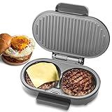 FineMade Double Mini Grill Maker, Breakfast Sandwich Maker, Burger Press Patty Maker, Panini Press Grill, Small Electric Grill, Ideal for Making Breakfast, Lunch and Snacks