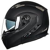 ILM Bluetooth Integrated Modular Flip up Full Face Motorcycle Helmet Sun Shield Mp3 Intercom Model 953 (L, Matte Black)