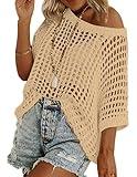 Zeagoo Womens 2025 Summer Scoop Neck Short Sleeve Sweater Casual Crochet Hollow Out Knit Shirts Beach Coverup