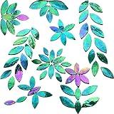 KALUCION 120 Pcs Iridescent Green Floral Mosaic Tiles, Hand Cut Stained Glass Petals, Mixed Sizes Tiffany Glass Flower Petals Supplies Kit for Mosaics and Crafts