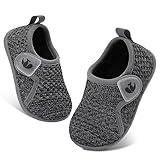 FEETCITY Baby First Walking Shoes Boys Girls Toddler Sneakers Anti-Slip Newborn Crib Shoes Dark Grey