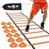 Yes4All Ultimate Combo Agility Ladder Training (Orange) Set – Speed Agility Ladder Orange 12 Adjustable Rungs, 12 Agility Cones & 4 Steel Stakes - Included Carry Bag