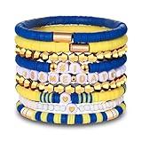 VOGUEKNOCK 9 Pack Game Day Bracelets for Women Stackable Heishi Beaded Stretch Bracelet Football Sport Fan Bracelet Sports Game Team Jewelry Accessories Gifts Blue Yellow
